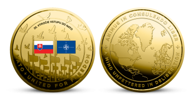 20. výročie vstupu Slovenska do NATO, pamätná medaila zušľachtená rýdzim zlatom 
