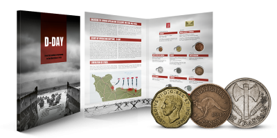 Veľký album DEŇ D plný mincí a poštových známok