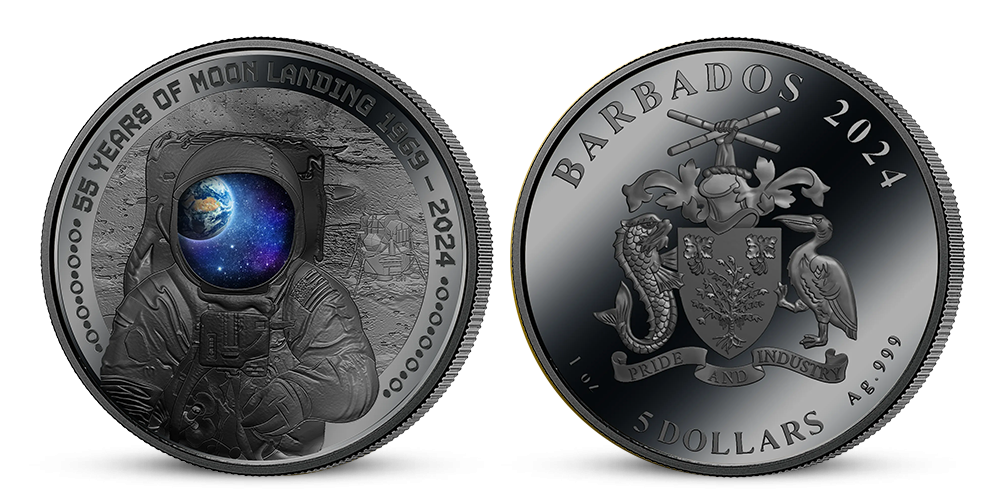 55. výročia pristátia človeka na Mesiaci - black proof minca z rýdzeho striebra