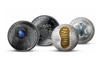 55. výročia pristátia človeka na Mesiaci - sada sférické a black proof mince z ryzího stříbra 