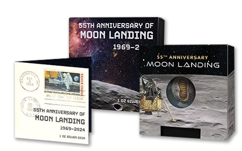 55. výročie pristátia na Mesiaci - 3D sférická a black proof mince z rýdzeho striebra 999/1000