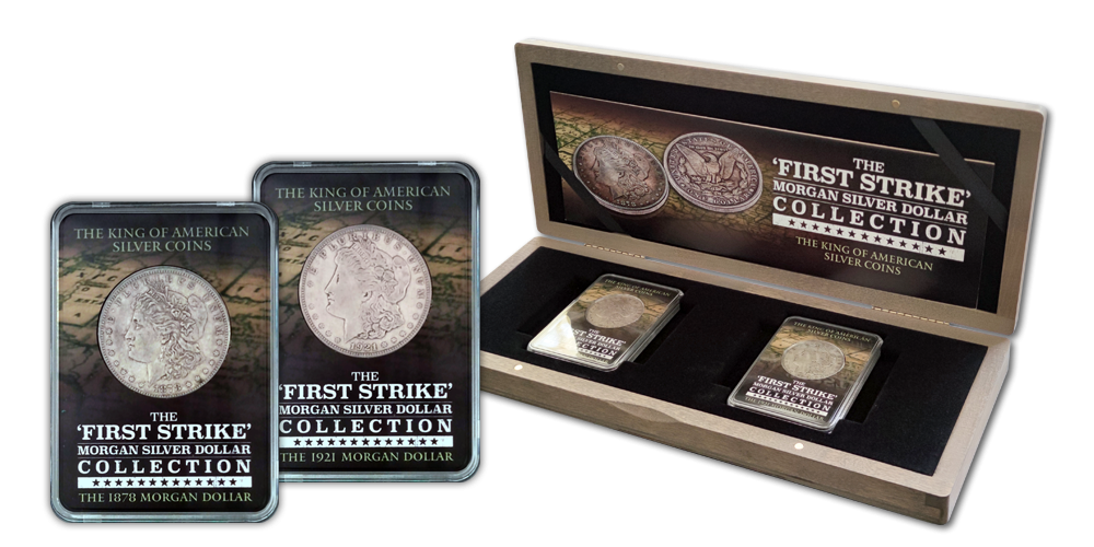 Morgan Silver Dollar - sada dvoch historických strieborných mincí