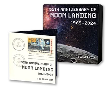55.výročie pristátia človeka na Mesiaci - black proof minca z rýdzeho striebra
