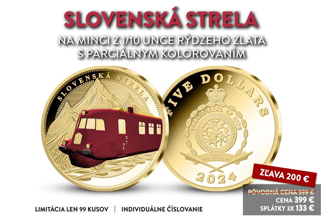 Slovenská strela na minci z rýdzeho zlata 999/1000 